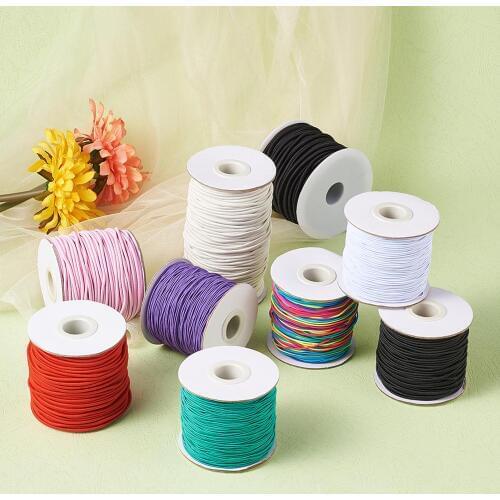 Pandahall Round Elastic Cord Bracelet Necklaces Beading Cord 1mm 1.5mm 2mm for Jewelry Making DIY Black White Red Gold Colorful