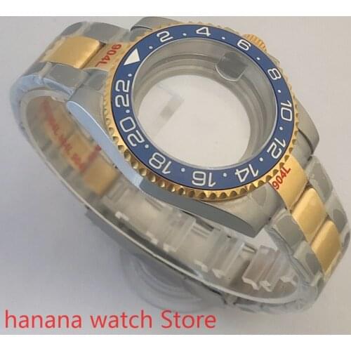 Transparent back cover 904L stainless steel gold strap bracelet 40mm sapphire glass ETA NH36 MH35 cases blue bezel