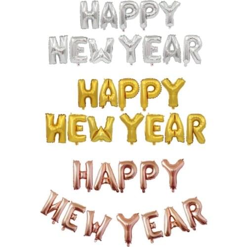 HAPPY NEW YEAR Balloons Set Gold Aluminum Foil 16 inches Balloon New Years Eve P
