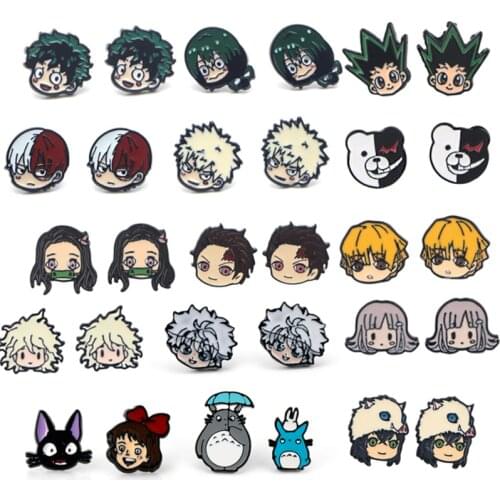 32 Styles Cartoon Ear Studs Demon Slayer/My Hero Academia Figure Stud Earring Totoro Enamel Earrings for Women Girls Anime Gift
