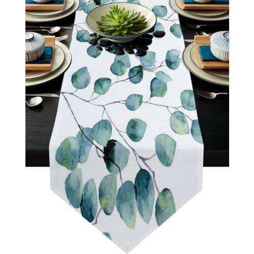 Green Leaves Branches Table Runner Modern Table Flag Home Party Country Wedding Decoration Tablecloth Table Runners