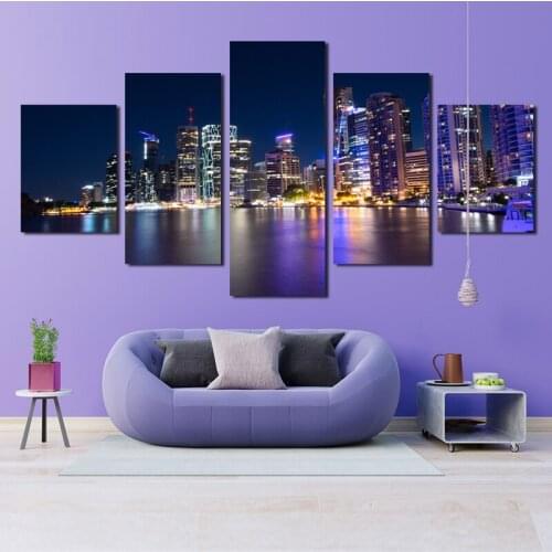 Modern Art Wall Poster Printing Canvas Painting Urban Neon Night Scene Painting Mural Home Decoration Five Piece Set Frameless