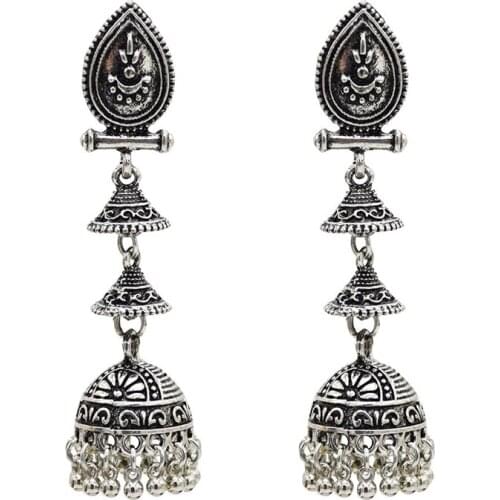 Vintage Ethnic Gypsy Indian Earrings For Women Boho Jewelry Ladies Retro Round Bell Tassel Hollow Tassel Jhumka Earrings 2019