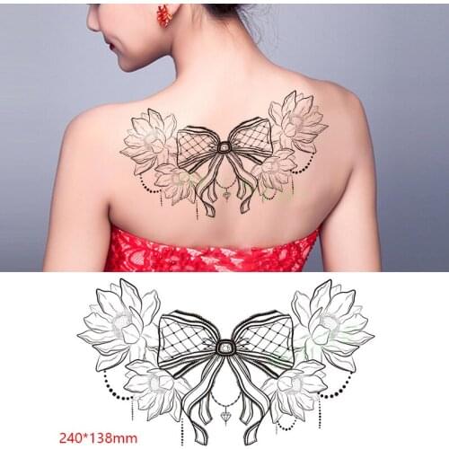 Waterproof Temporary Tattoo Sticker Bow Lotus Flowers Waist Chest on Back Tatto Breast Flash Tatoo Fake Tattoos for Women