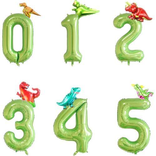 40inch Green Dinosaur Number Foil Balloon Dino Jungle Party Helium Ballon Boy Birthday Baby Shower Globos Decorations