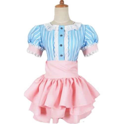 Super SONICO Blue&Pink Stripes Skirt Cosplay party Costume dress Halloween Custom Made 11