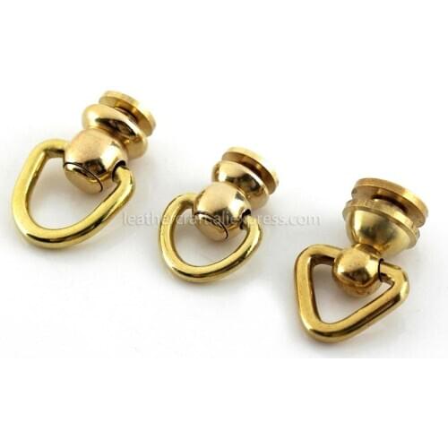 10Pcs Brass Ball Post Studs Rivet with D ring Screwback Round Head Nail Spots Swivel 360 Rotate Head Spikes Leather Craft DIY