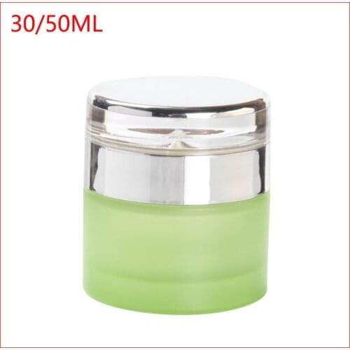 30g/50g green Cream Jar Refillable Bottles Cream Empty Small Travel Makeup Containers w silver cap 100pcs/lot