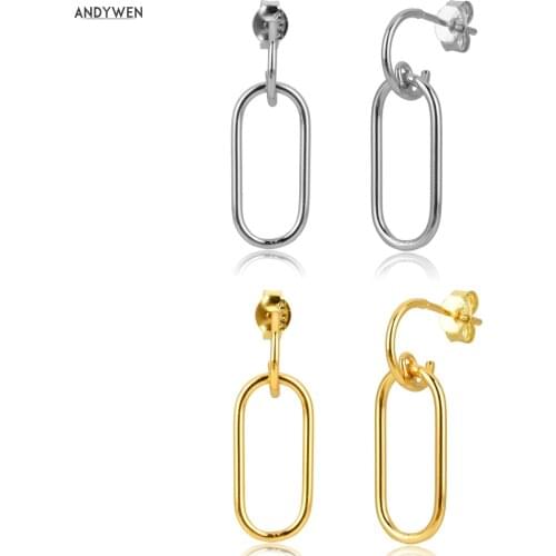 ANDYWEN 925 Sterling Silver Gold Geometric Square Drop Earring Women Luxury Fashion Pendiente Fine Jewelry For European