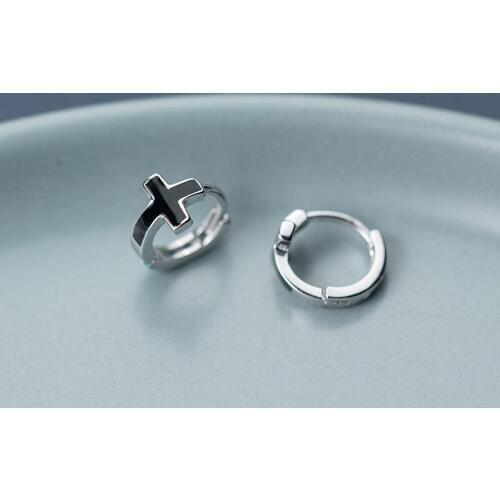 MloveAcc Fashion 925 Sterling Silver Black Glaze Cross Geometric Ear Cuff Clip On Earring for Women Piercing Earing Jewelry