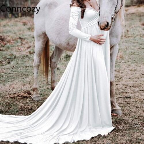 Womens Mercerized Cotton Maternity Gown Dress Photography White Sexy V-neck Tailing Pregnant Long Dress Black Maternity Clothes