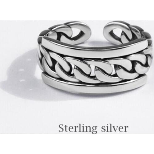 Sole Memory Creative Wave Weaving Chain 925 Sterling Silver Female Resizable Opening Rings SRI717