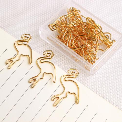 Gold Flamingo Paper Clip gold metal Bookmark Creative Lovely cute Office Accessories fashion Paper Clips Gold Paper Clips