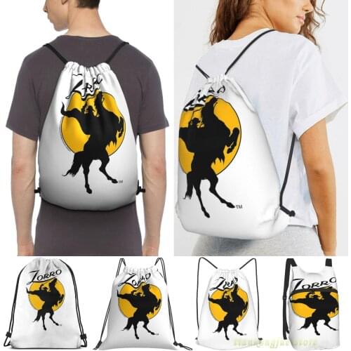 Zorro Horse & Rider Silhouette Dawn 001A Men Outdoor Travel Gym Bag Waterproof Drawstring Backpack Women Fitness Sackpack Bag