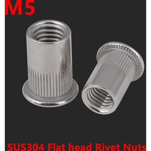 100pcs Thread M5 Rivet Nuts 304 Stainless steel Rivnut A2 Flat /Countersunk Head Rivet Nuts Blind Rivnut Insert Nut Nutsert