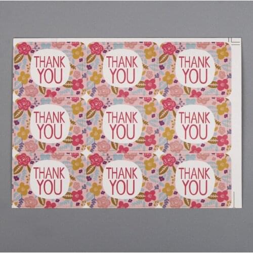 20pcs Pink Flowers Thank You Sealing Sticker DIY Gift Wrapping Decoration Seal Stickers Cake Baking Package Paper Labels