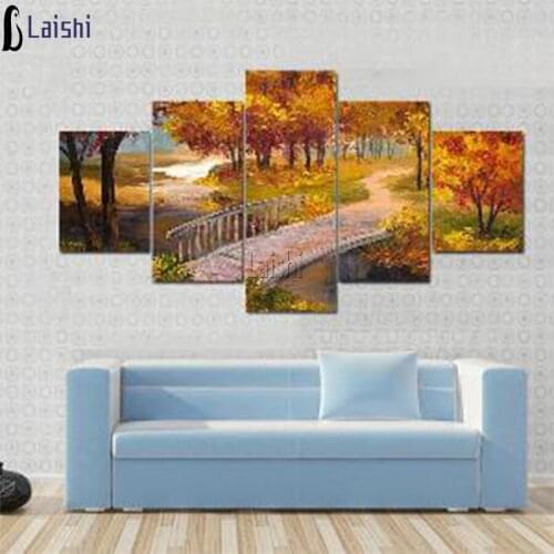 5pcs DIY photo custom diamond mosaic diamond rhinestone embroidery painting Autumn forest scenery full drills square round decor