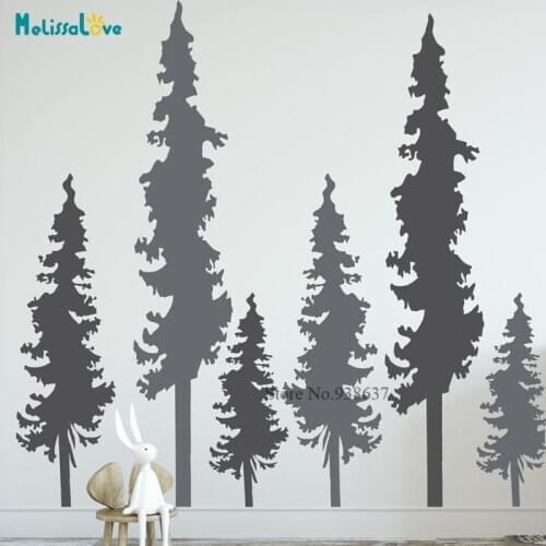 6 Pine Trees Nature Nursery Decor 2 Colors Available Forest Home Decal Removable Vinyl Wall Sticker Mural BB815
