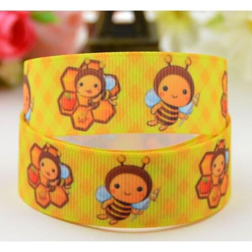 22mm 25mm 38mm 75mm Ruban satin Bee Cartoon Character printed Grosgrain Ribbon party decoration X-01589 10 Yards