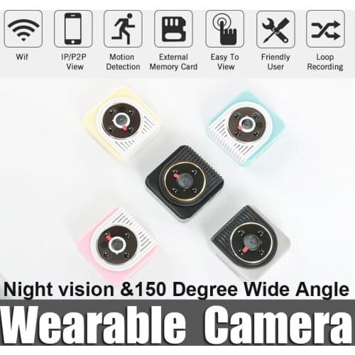 720P Mini Wearable IP Camera support P2P WIFI 150 Degree wide angle Mini Body Camera Motion Sensor Micro Camera Night vision