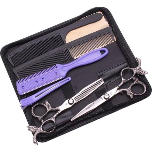 AQIABI 5.5/6.0 inch Professional Barber Scissors Flying Bird Handle Hairdressing Scissors Thinning Scissors Tool 440C