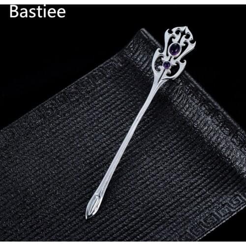 Bastiee Hair Jewelry Amethyst 925 Sterling Silver Hair Stick Women Luxury Wedding Hair Fork Hanfu Accessories Purple Crystal