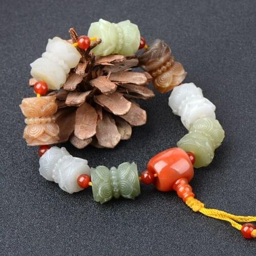 Genuine hetian jade bracelet hand-carved unique lotus jadite jade beads bracelets for men women jade jewelry christmas bracelet