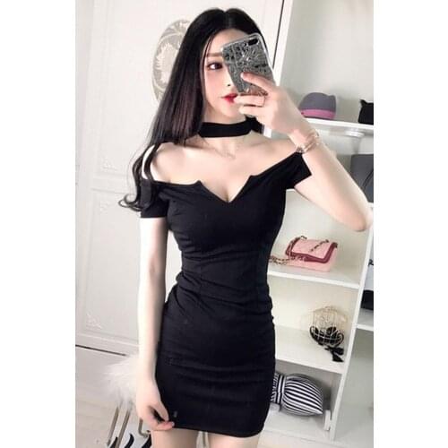C1693 new 2020 summer women fashion pure color v-neck short-sleeved slim sexy dress cheap wholesale