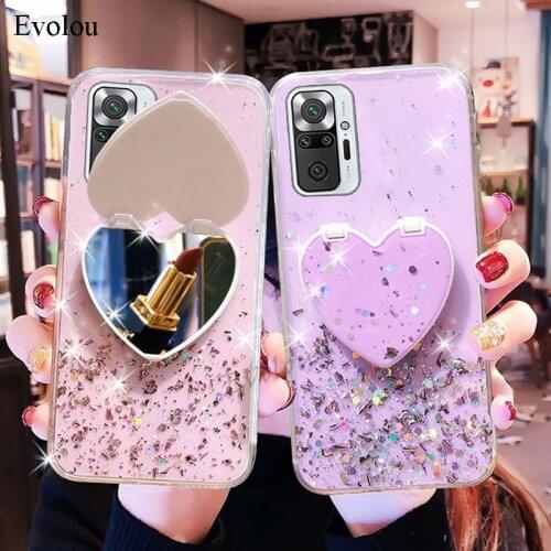 Cute Mirror Stand Glitter Soft Case for Redmi Note 10 Pro 9s 9Pro Max K40 Mi 11 Lite POCO M3 Pro X3 NFC F3 Clear Sequins Cover