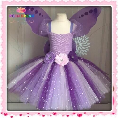 POSH DREAM Sparkly Purple Party Dress for Girls Cosplay Party Fair Vidia Sparkly Fairy Children Kids Costume Party