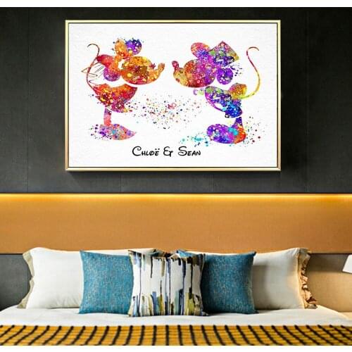 Disney Watercolor Art Home Decor Canvas Painting Mickey And Minnie Mouse Love Prints Poster For Living Room Bedroom Decorative
