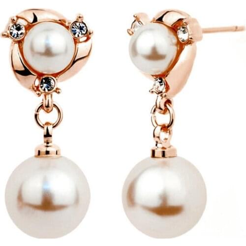 Elegant Princess Shiny Rhinestone Dangle Round Imitation Pearl Stud Earrings For Women Wedding Party Wholesale Earrings 2020