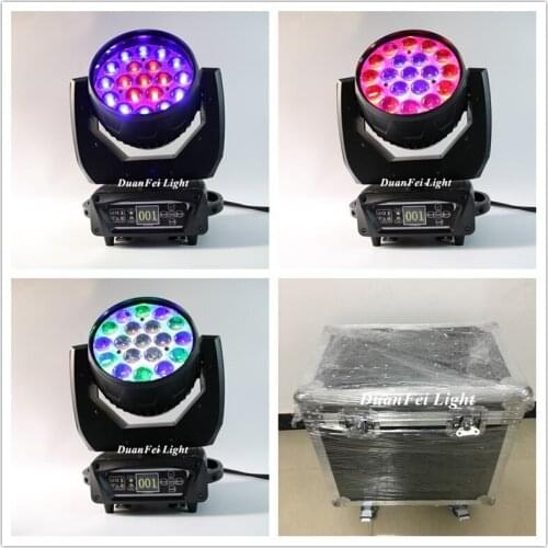 Flightcase) 4pcs/lot disco led light rgbw beam zoom moving head 19*15w LED Wash Moving Head Beam lyre dj light