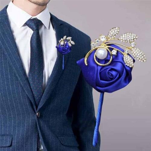Hot Sale Mens Corsage Bride Bridesmaid Wrist Flower Crystal Pearl Handmade Elastic Bracelet Party Wedding Props XH069