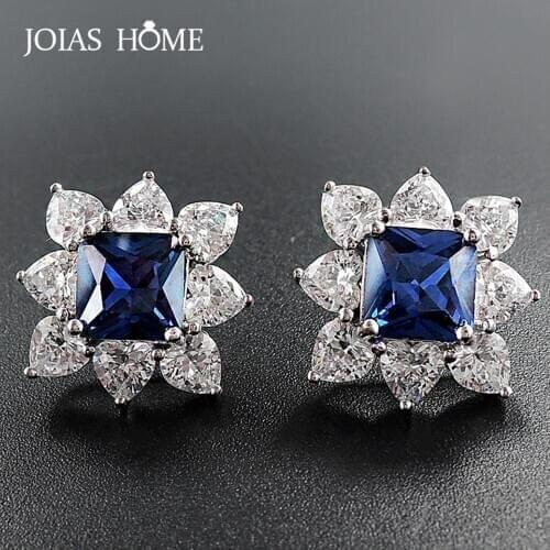 JoiasHome Silver 925 Jewelry for Women Stud Earrings with Gemstone Geometry Sapphire Emerald Ruby Fashion Party Gifts Wholesale