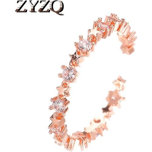 ZYZQ Korean Opening Adjustable Rings for Women Sweet Simple Cubic Zirconia Five-pointed Star Ring Fashion Gift Student Jewellery