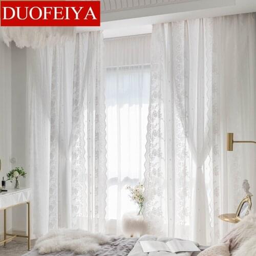 Korean Curtains for Living Dining Room Bedroom Idyllic Lace Balcony Bay Window American Country Style Jacquard Tulle Curtains