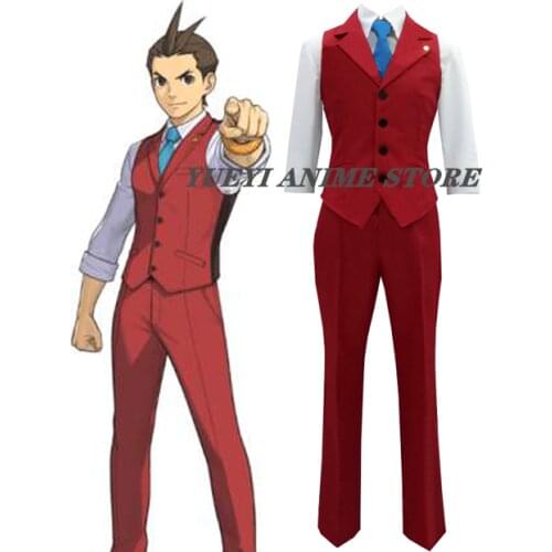 Ace Attorney Apollo Justice Red Vest men women Suit Outfit Cosplay Costume Full Set Halloween Cosplay Costume