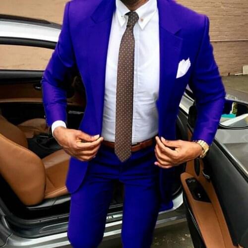 Royal Blue Business Men Suits Slim Fit Male Fashion Formal Groom Tuxedo for Wedding Dinner Party 2 Piece Jacket with Pants