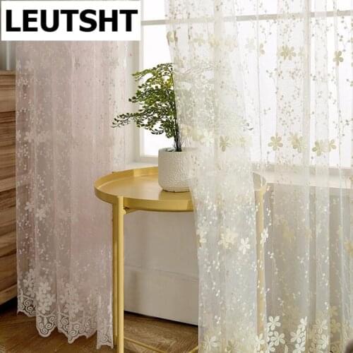 Beautiful Lace Curtains Sheer Embroidered Tulle Rustic Flower Pink Voile For Living Room Girls Room Beige Blue Cortinas