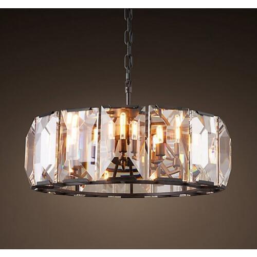 Retro American Square Crystal Pendant Light Black Iron For Dining Room Restaurant Bedroom Study Room Living Room LED E14 bulbs