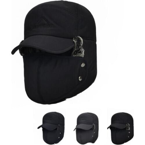 Fashion Warm Mens Winter Hat Thicken Balaclava Cotton Fur Ear Protection Face Bomber Hats Thermal Windproof Ski Cap