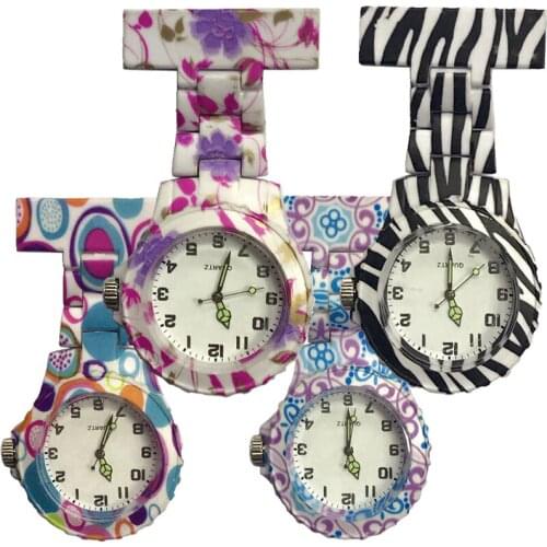 10pcs/lot fashion beautiful printing plastic pocket watches for nurse doctor simple hang brooth women mens hospital quartz watch