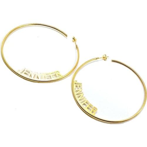 Fashion Stainless Steel Personalized Custom Name Hoop Earrings Big Jewelry Gold Color Nameplate Round Circle Earrings Xmas Gifts