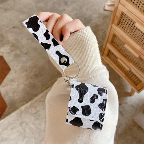 Fashion Milk Pattern Leather Case For AirPods 1 2 Pro Box Bag Wireless Bluetooth Earphone Protective Cover Accessories Lanyard