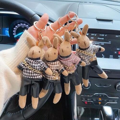 Trendy Cartoons Rabbit With Clothes Bag Keychain Lively 4color Optional Key Metal ring Women Bag Ornaments Multi Purpose Gifts