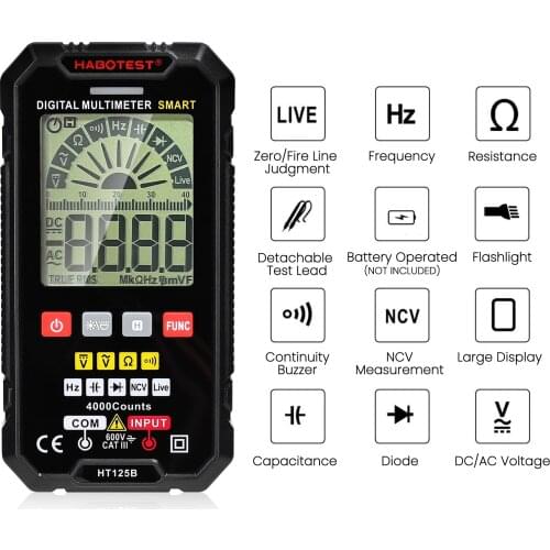 HT125A/HT125B Multimeter 4000 Count NCV Direct Current AC Voltage Resistance Frequency Diode Continuity Capacitance Measurement