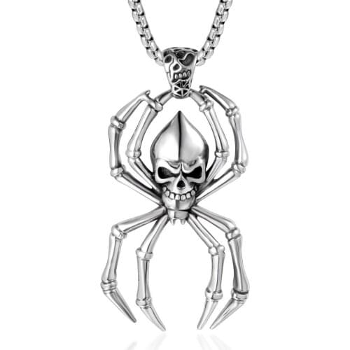 FATE LOVE New of 2020 Hot Sale Male Men Skull Spider Pendants Necklaces Stainless Steel 55/60 cm Chain Fashion jewelry