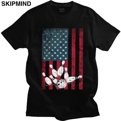 Vintage Grunge Bowling Player T Shirt Men O-neck Short Sleeved American Flag Bowler Tshirt Summer T-shirt Cotton Tee Tops Gift