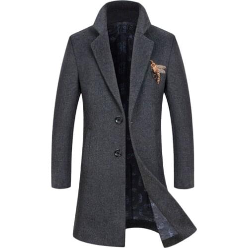 2019 Winter Mens Wool Coat Warm Thick Long Overcoat Men Jacket Wool Blend Casual Slim Male Pea Coat Plus Size Erkek Mont Kaban